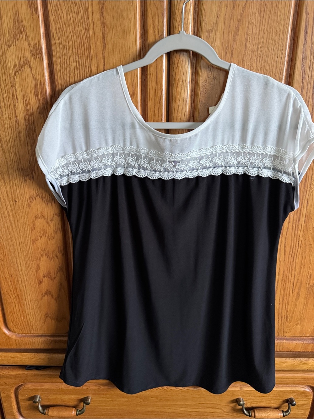 Classic Two-Tone Lace Yoke Women's Top - Black and White